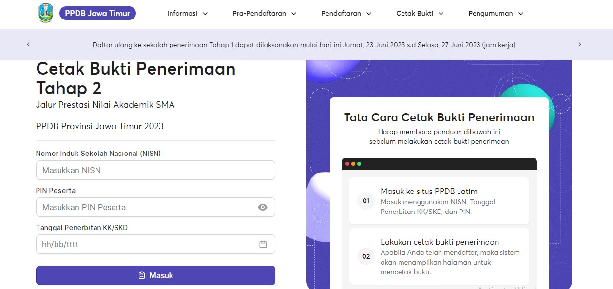 Cek Cara Lihat Pengumuman dan Cetak Bukti Penerimaan PPDB Jatim 2023 Tahap II
